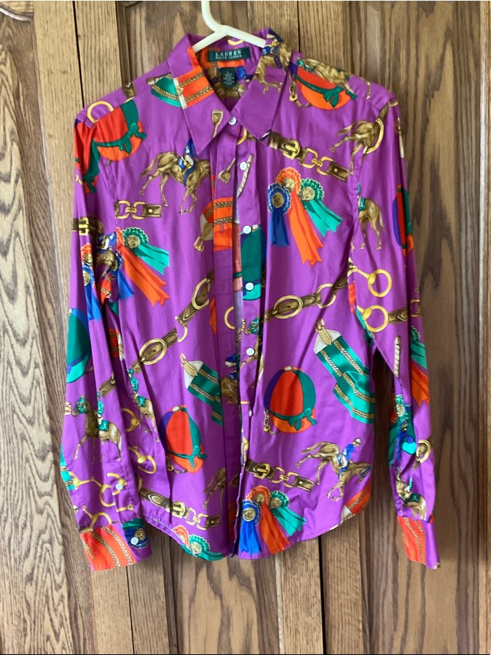 Lauren Ralph Lauren Purple Equestrian Chain Print Button-Down Shirt